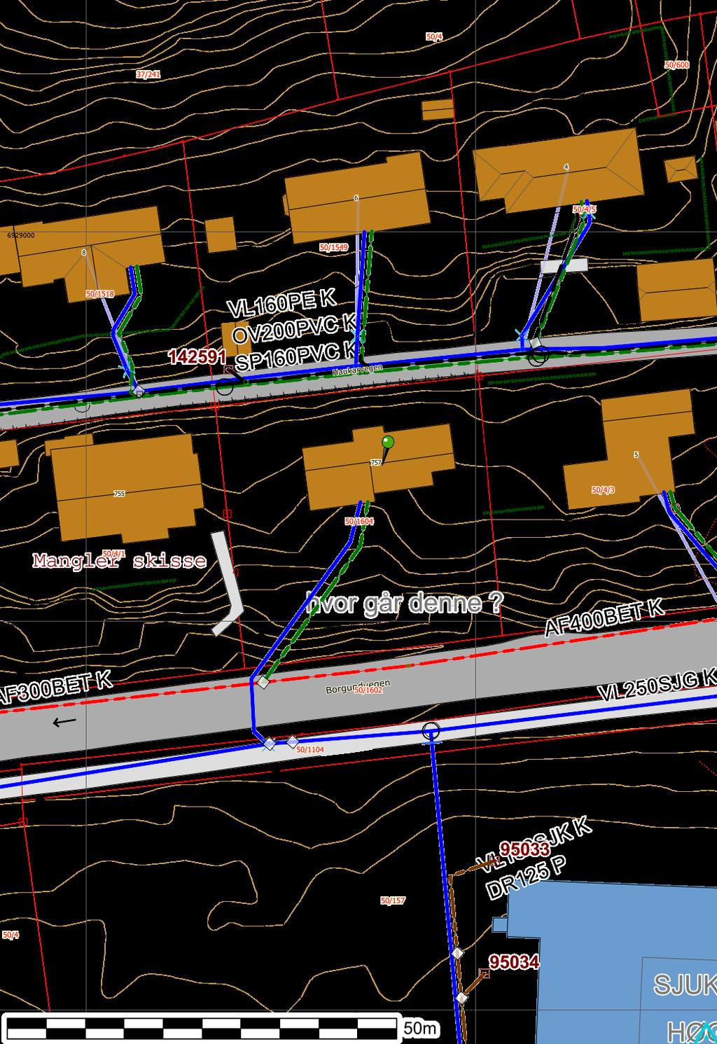 SITUASJONSKART FOR BYGGE- OG DELESAKER Gnr: 50 Bnr: 1604 Fnr: 0 Snr: 0 Adresse: Borgundvegen 757 6017 ÅLESUND Areal: 1138.