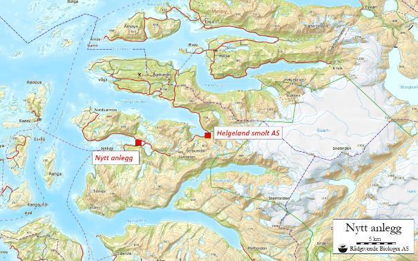 Figur 1. Geografisk plassering av planlagt nytt settefiskanlegg i Rødøy kommune Figur 2.