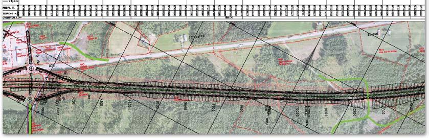 Illustrasjonen viser nytt alternativ 9.1 mellom Ånestad og Husom østre med sort strek og forprosjektlinjen med rosa strek (utsnitt fra tegning C107-7.7_ortofoto) Det foreslås at rv.