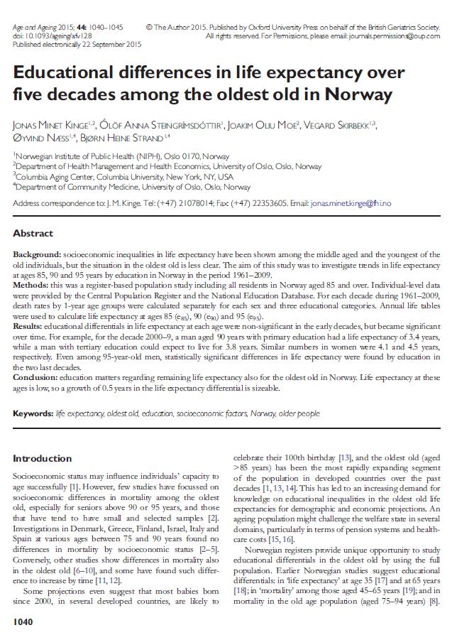 Life expectancy at 85 yrs 5,7 4,8 Low education Hi education