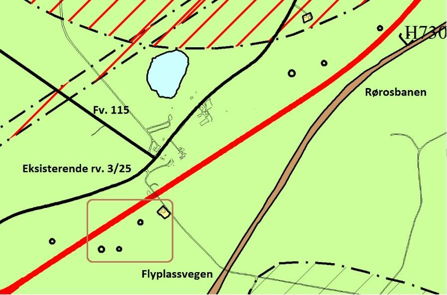 3.3 Planstatus 3.3.1 Kommuneplanens arealdel i Løten I gjeldende arealdel av kommuneplanen (KPA)i Løten kommune (06.04.2016) er det aktuelle området regulert til LNF-formål. Hovedtrasé for ny rv.