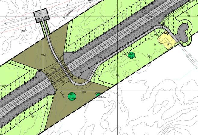 Plankart er påført påskrift på tilstøtende veger og jernbane i svart skrift 3.3.2 Gjeldende reguleringsplan Gjeldende reguleringsplan som skal endres i området ved Ebru er reguleringsplan for rv.