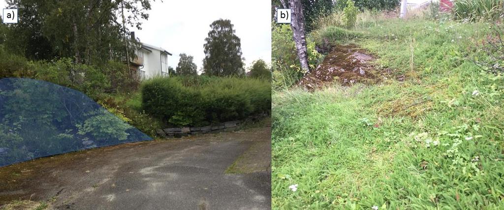 Lagdeling forventes å korrespondere med funnene i prøvegrop LM-01. Figur 8. Bergblotninger i nordvestlige kanten av tomten.