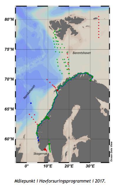 OVERVÅKING AV HAVFORSURING I NORSKE KYSTFARVANN Havforsuring har vært målt i norske havområder siden 1990-tallet, og siden 2013 har det vært et statlig overvåkingsprogram for forsuring i Norskehavet,