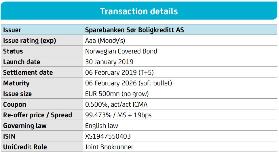 Diversifisert funding Vellykket utstedelse i februar 2019 i Sparebanken Sør Boligkreditt: EUR 500 mill. 7 årig Covered Bond.