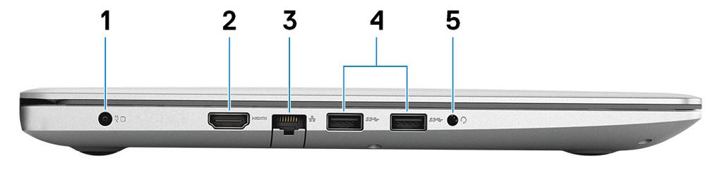 4 Security-cable slot (wedge-shaped) (Sikkerhetskabelspor kileformet) Koble til en sikkerhetskabelen for å forhindre uautorisert bevegelse av datamaskinen.