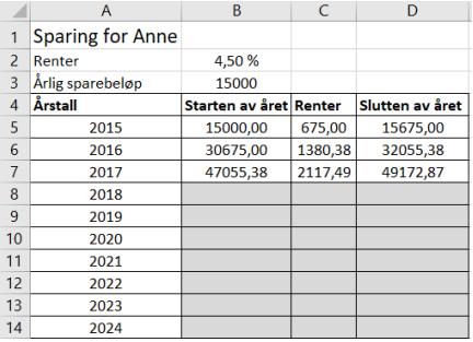 Oppgåve 12 (6 poeng) Anne har begynt å spare til ein eigen gard i