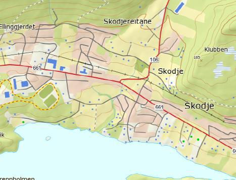 4. Fv. 661 Skodje sentrum, miljøgata ÅDT 2920 kjt/d (2018). Fartsgrense 40 km/t.