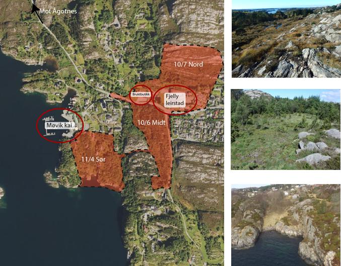 NORD SØR 10/7 Nord Det nordre delområdet består av fjell i dagen, kratt, myr og eit vassdrag som går gjennom området. I dag går det ein høgspentleidning gjennom området.