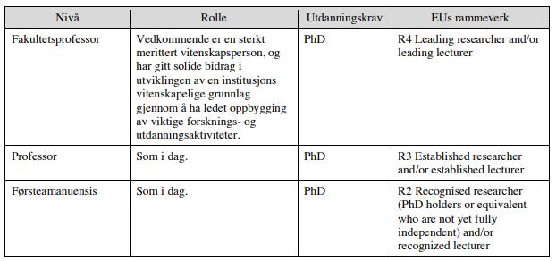 28 Nivåene i forsker / lektor løpet er fremstilt