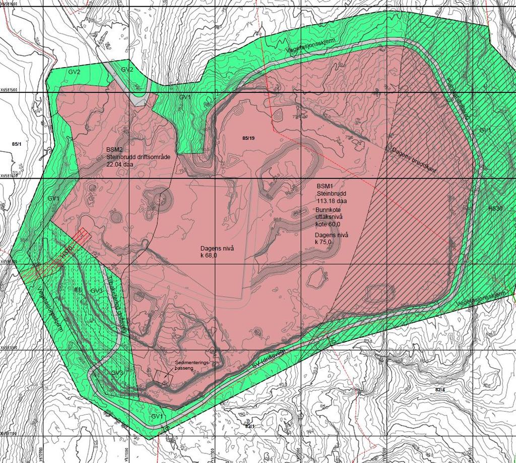 7 Kart 1.3: Den sørvestre delen (vegetasjonsskjerm) av reguleringsplan for Råde Pukkverk vil inngå i deponiområdet. 3.