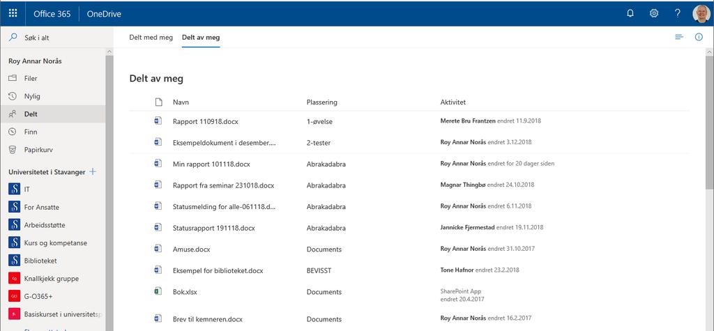 OneDrive menyvalget «Delt» «Delt»