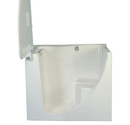Et badekar som tar liten plass på badet Sideinngang Flexidør som åpnes oppover og utover Anti-skli på bunn Trygg åpne- og