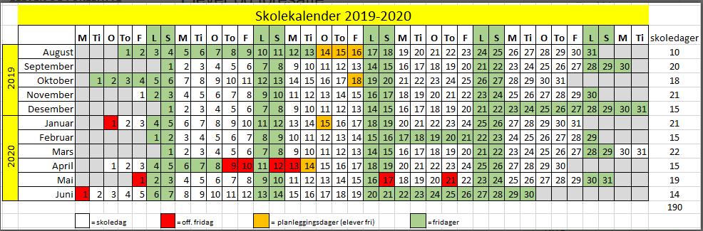 Skoleåret 2019-2020 Søknadsfrist privatisteksamen, 15. september (morsmålseksamen) Intern frist for fagvalg vg1, 1. februar Søknadsfrist Vigo, 1. mars.