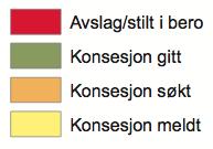 MW i Drift 2018 Gilja 135 MW Faurefjellet 60 MW Rogaland: 28 av 49 søknader har gitt konsesjon Vest-Agder: 6 av 12