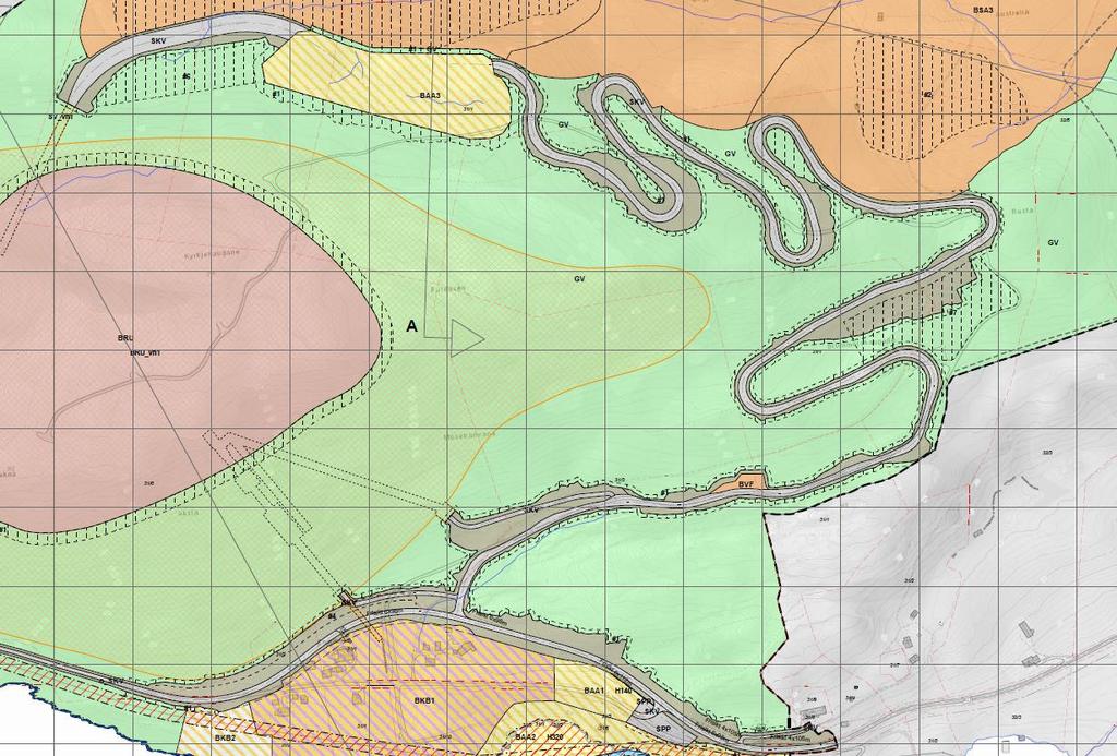 Framlegg til detaljregulering (nord er opp på teikninga) Driftsveg i aust vert flytt vest for Rusta.