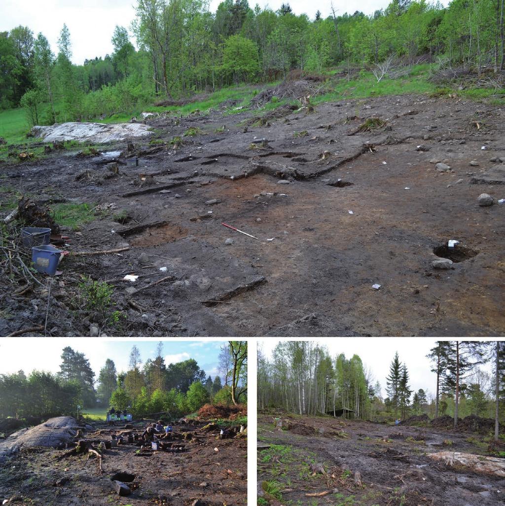 437 Figur 28.2. Øverst: Felt B ligger i forgrunnen, mens felt A ligger i tilknytning til svaberget i bakkant. Foto mot SØ. Midt i bildet ses kokegrop/ildsted A24210.