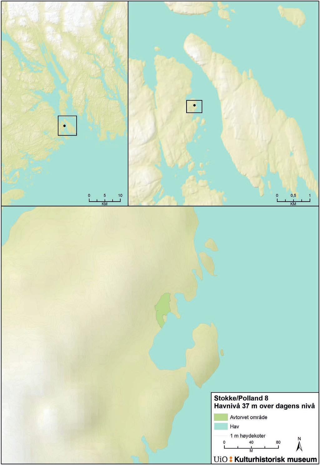 438 E18 Rugtvedt Dørdal Figur 28.3. Beliggenheten til Stokke/Polland 8 med havnivå 37 m over dagens nivå.