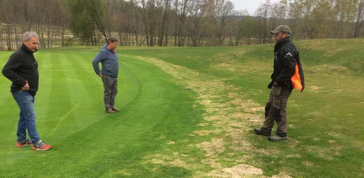 Noen systematisk forskjell mellom greener med og uten Green Jacketduk var det det ikke mulig å se ved befaringa 25.april.