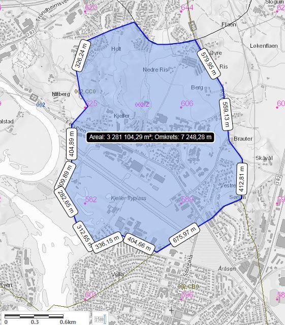 Figur 11: Estimert nedbørsfelt for Sogna og årsavrenning (grunnkart fra NVE Atlas). 7 REFERANSER [1] Promitek, 2005. Miljøstatus og forslag til videre miljøundersøkelser ved salg av Kjeller flyplass.