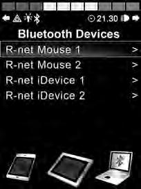 R-net LCD-betjeningspanel Hvis det er paret og aktivert flere enn Bluetooth -enhet, vil det vises enskjerm derdu kanvelgeen Bluetooth -enhet somdu vil koble til og bruke.