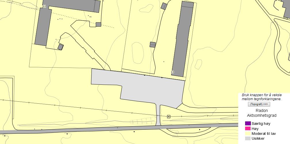 Figur 7. Radon aktsomhetsgrad kart fra NGU. Planområdets beliggenhet er merket med rektangel. Hentet: www.ngu.no/kart/radon. 4. GEOTEKNISKE VURDERINGER 4.1.