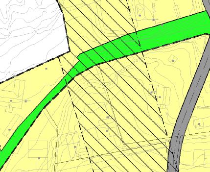 Som følge av at regulerte eiendomsgrenser ikke er i samsvar med faktiske eiendomsgrenser, har det på enkelte strekninger langs friområdet blitt noen flekker med boligformål på rundt 300 m 2.