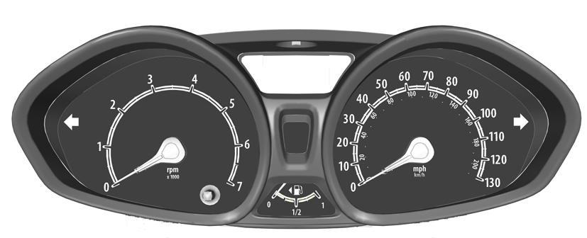 Instrumenter MÅLERE A B C E102660 E D A B C D E Turteller Informasjonsdisplay Speedometer Drivstoffmåler Nullstillingsknapp for trippteller Drivstoffmåler Pilen ved siden av pumpe-symbolet indikerer