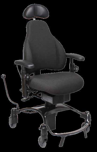 VELA Tango 500EF VELA Tango 500EF er en arbeidsstol med elektrisk seteløft, setetilt, og ergonomisk sitteenhet med høy rygg og nakkestøtte.