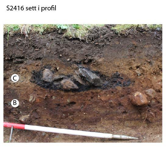 30 Figur 28. Kokegrop S 2416 sett i profil, sett mot sør. 4.11.3 Datering Det ble samlet inn en dateringsprøve fra S2416, denne ble ikke analysert.