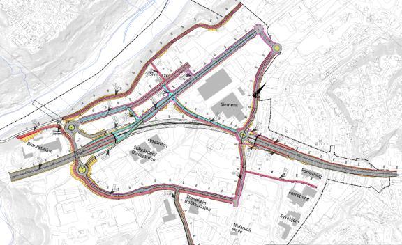 Riksveganlegg Kostnader her omfatter: E6 og Omkjøringsvegen Tilhørende ramper Hovedsykkelveger Kollektiv infrastruktur Lokalveger Nødvendig grunnerverv Kort tunnel Omfang er vist på kartutsnittet.