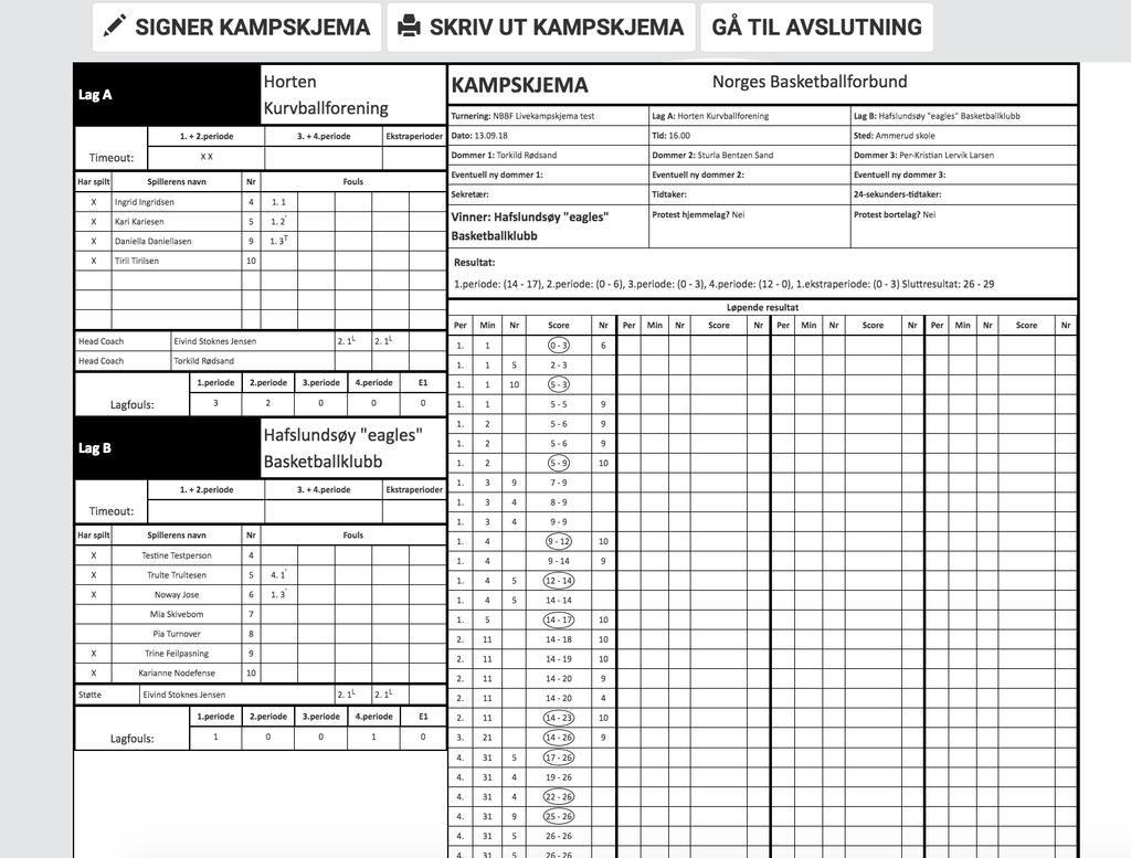 31. Signering av kampskjema del 1: Kampskjema i pdf-form kommer fram (ligner mye på