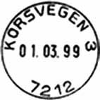 ? 7085 Registrert brukt fra 19.08.93 TBK til 12.02.00 FH? Stempel nr. 2 Type: HJ-?? Utsendt 05.01.1953 KORSVEIEN Innsendt 09.02.1953 Stempel nr.