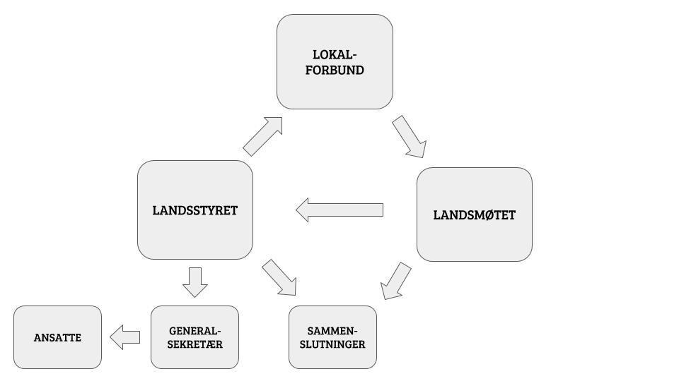 Organisasjonsstrukturen Forbundets organisasjonsstruktur er reisverket som bestemmer hvordan organisasjonen ser ut.