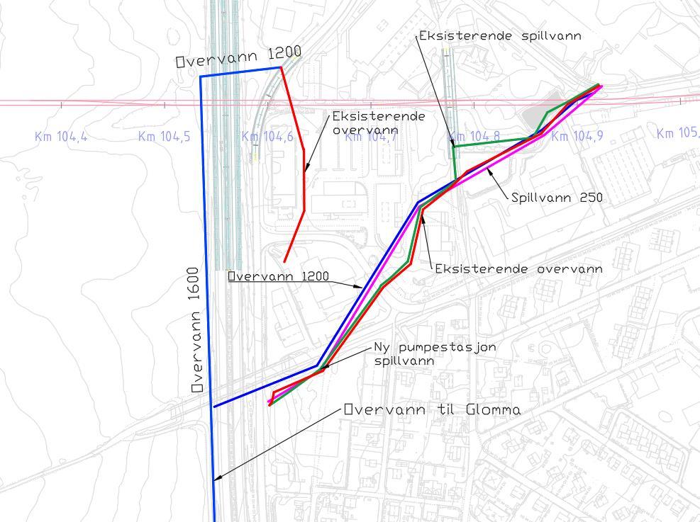 11 av 23 som pumper spillvannet til eksisterende ledningsnett. Omleggingen har en total lengde på ca. 550 m. Se figur nedenfor.