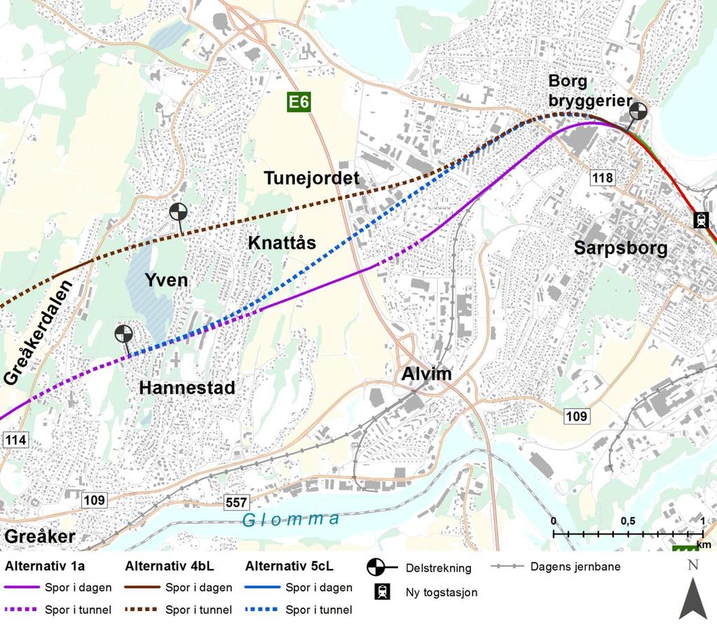 9 av 23 Dette alternativ gir ingen store konflikter mellom bane, vei og VA. Noen mindre VA-omlegginger må påregnes. Mindre omleggingene, medtas i neste fase og fremgår av tabell 5-2. 4.