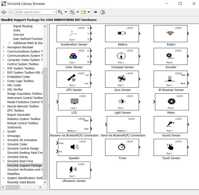 Her får vi da opp dette vinduet. Ta Encoder blokken og dra den over i det for øyeblikket tomme Simulink-vinduet dere åpnet tidligere. Dra så en motor-blokk og en LCD-blokk over.