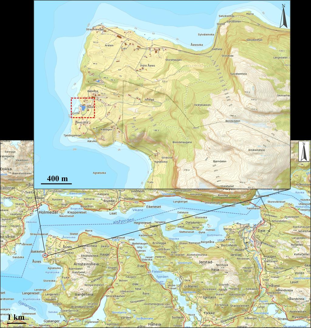 KAPITTEL 1 OMRÅDESKILDRING 1.1. Plassering Det undersøkte området ligg på Åsnes i Fjaler kommune, og omfattar gbnr.