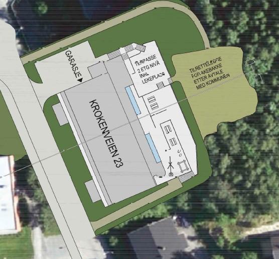 bygget er satt til 5760 m 2 og maks høyde er satt til kote + 108.