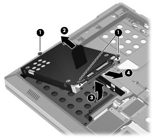7. Løft harddisken (3) opp, og trekk deretter harddisken (4) ut av harddiskbrønnen. Installere en harddisk 1.
