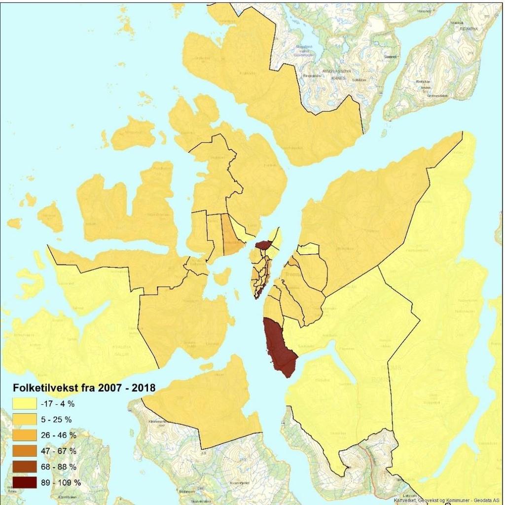 Folketilvekst i distriktene 2007-2018