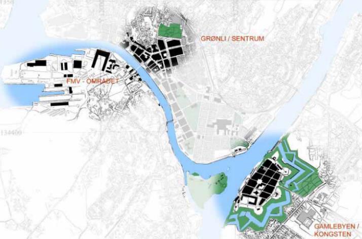 37 av 151 Figur 5-3: Skisse fra kommunedelplan for Fredrikstad byområde som viser tyngdepunktene i byområdet Planen er under rullering og vil innlemmes i den nye kommuneplanens arealdel.