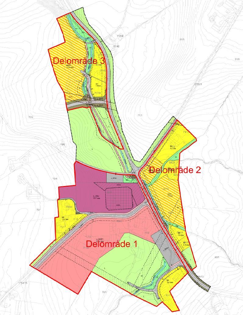 1.5 Vurdering av konsekvenser 1.5.1 Avgrensning av delområder Delområdene er delt inn på følgende vis: Delområde 1 Venn søndre, Delområde 2 Gilskålhaugen og Delområde 3 Venn nord.