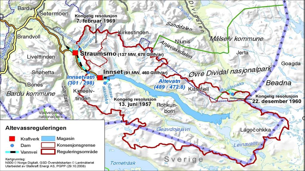 Barduvassdraget/Altervann Hovedkrav: Magasinrestriksjon i Altevann Friluftsliv og landskap Minstevannføring Innsetdammen Bunndyr og fisk, landskap Jevnere kjøring av Straumsmo