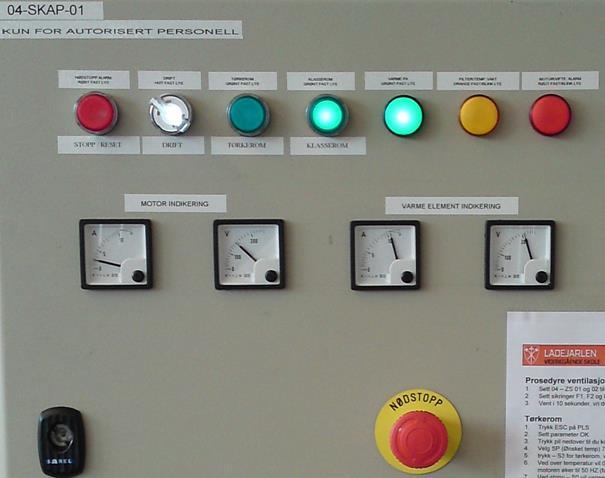 Alarmliste A alarmer (stopper prosessen) H0 Lyser rødt ved bruk av nødstopp bryter. H7 Lyser fast rødt se feilmelding i display frekvensomformer 04 FY 01. Anlegget vil stoppe opp.