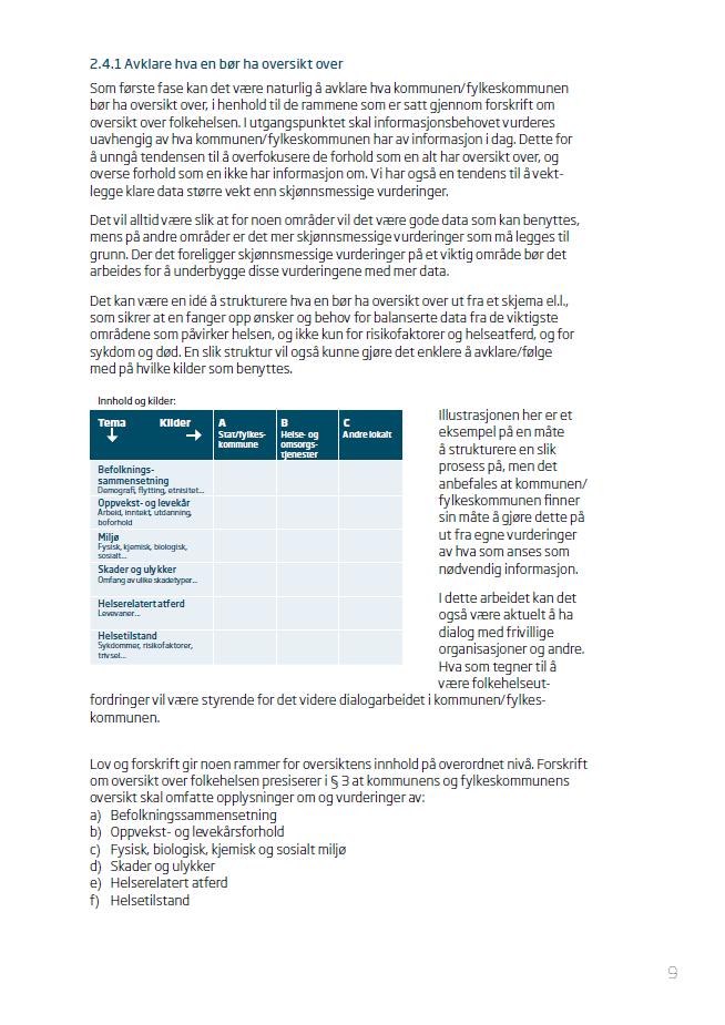 Veilederen 11 «Som første fase kan det være naturlig å avklare hva kommunen/fylkeskommunen bør ha oversikt over» «Vi har også en tendens til å vektlegge klare data større vekt enn skjønnsmessige
