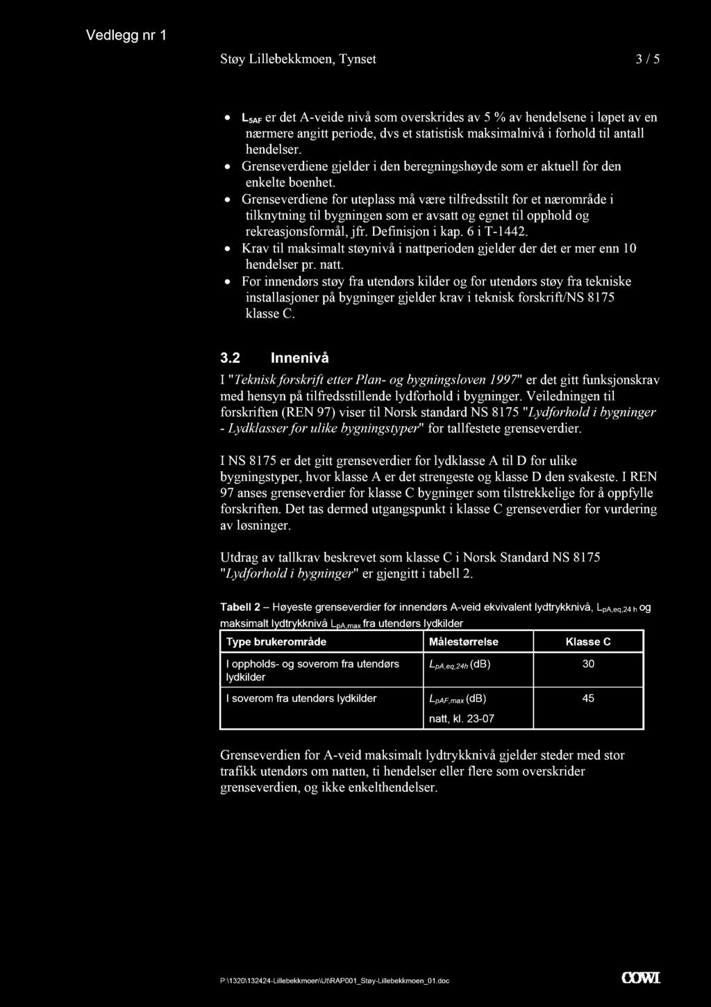 Støy Lillebekkmoen, Tynset 3 / 5 L 5AF er det A-veide nivå som overskrides av 5 % av hendelsene i løpet av en nærmere angitt periode, dvs et statistisk maksimalnivå i forhold til antall hendelser.