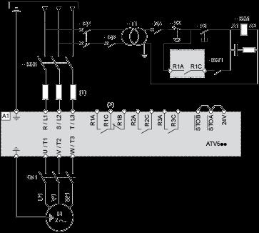 A1 : Drive KM1 :Line Contactor Q2, Circuit breakers Q3 : S1, Pushbuttons S2 : T1 : Transformer for control part