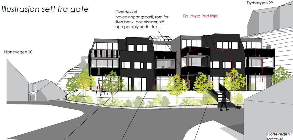 4 Planprosessen, medvirkning På bakgrunn av denne tilbakemeldingen ble prosjektet tegnet om til et tre etasjers leilighetsbygg, med redusert fotavtrykk sammenlignet med