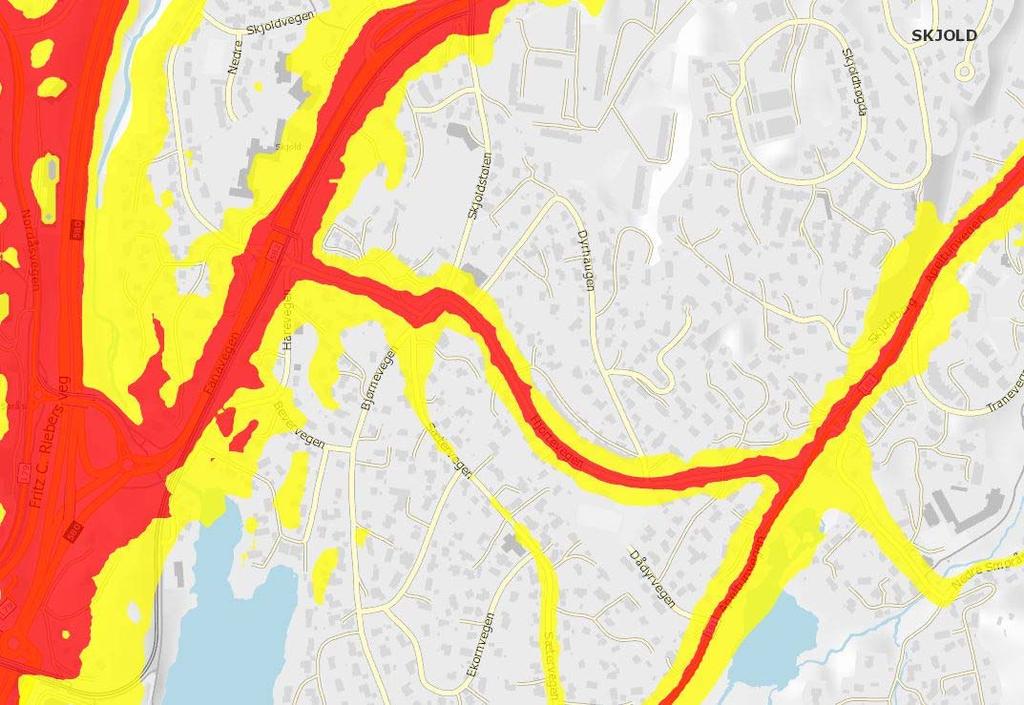 11 STØY Planområdet er ikke utsatt for støy fra vegtrafikk i gul eller rød faresone i